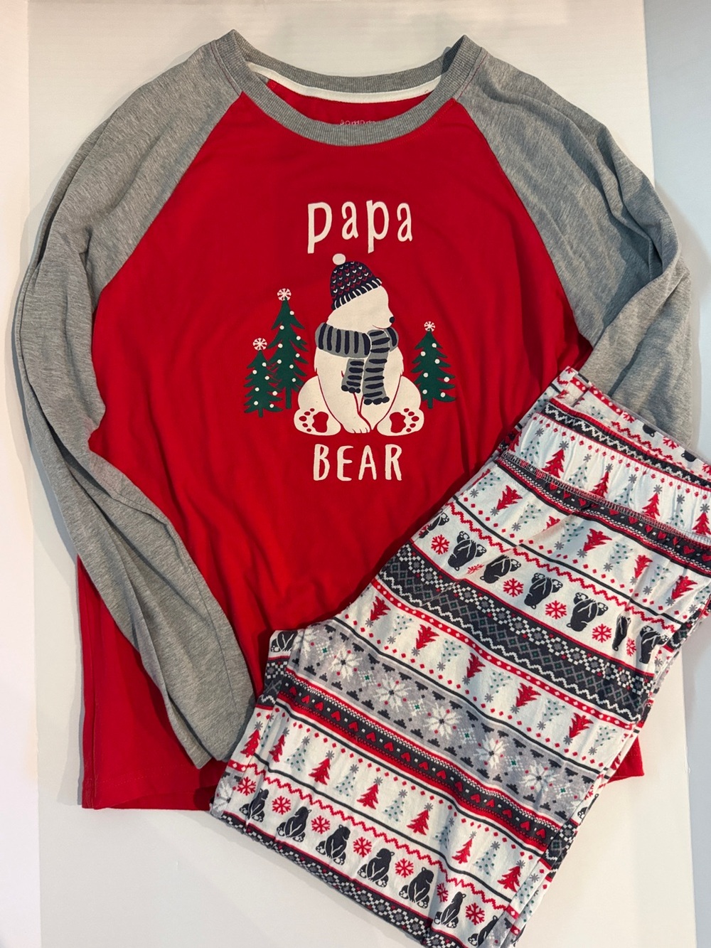 Cuddl Duds Red and Gray 'Papa Bear' mens Pajama Set size MEDIUM